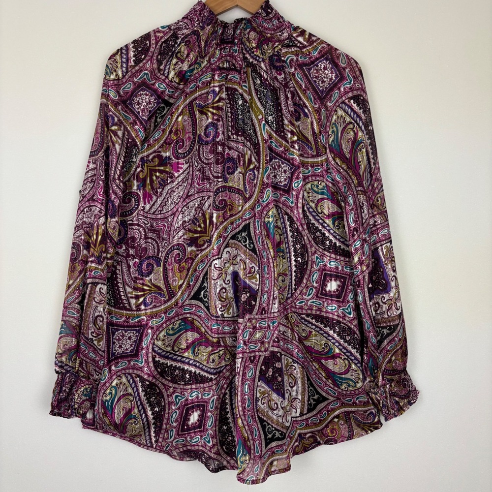 Chico's Women's Top Sz 2 Large Purple Fall Office Career Boho Artsy Paisley